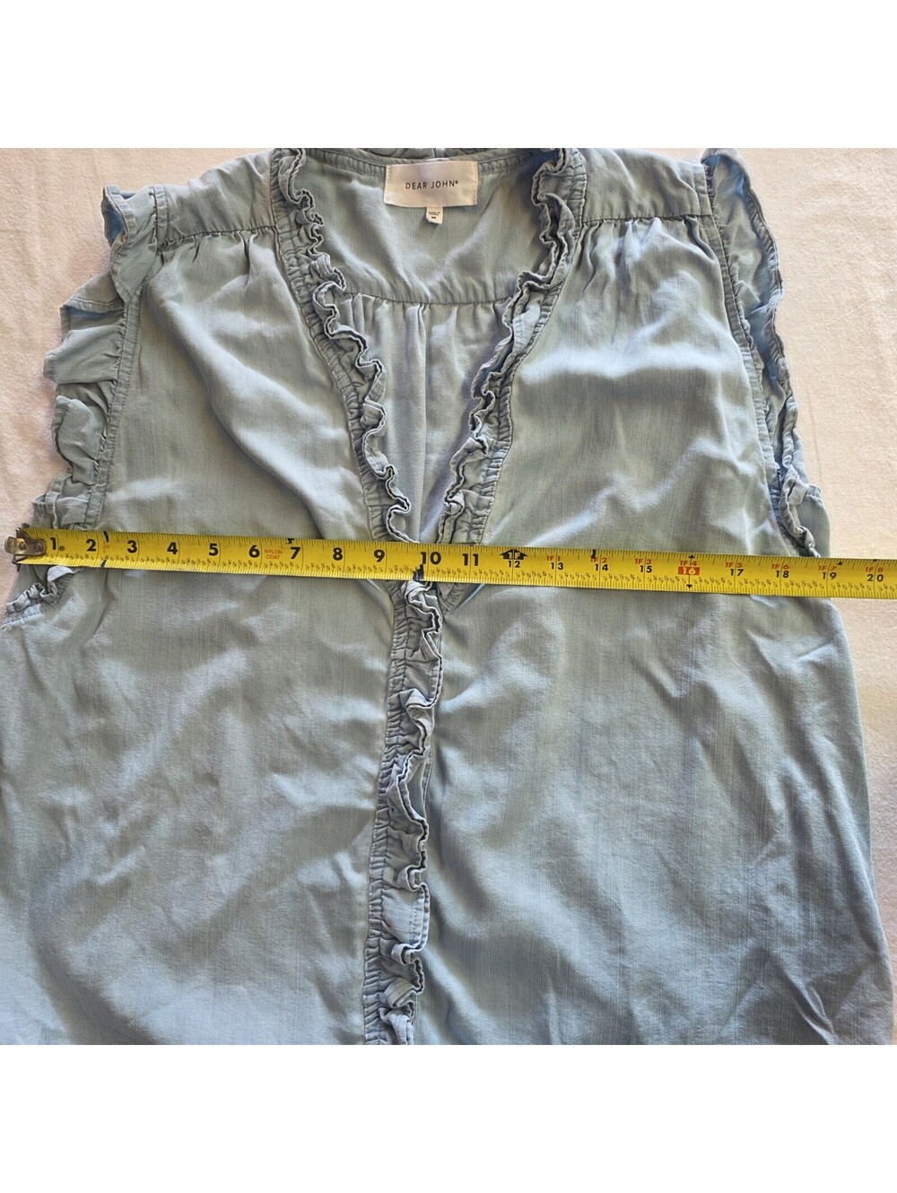 Dear John  Ruffle Flutter-Sleeve Top Women M Denim Button Femme Romantic Cottage - Picture 4 of 7